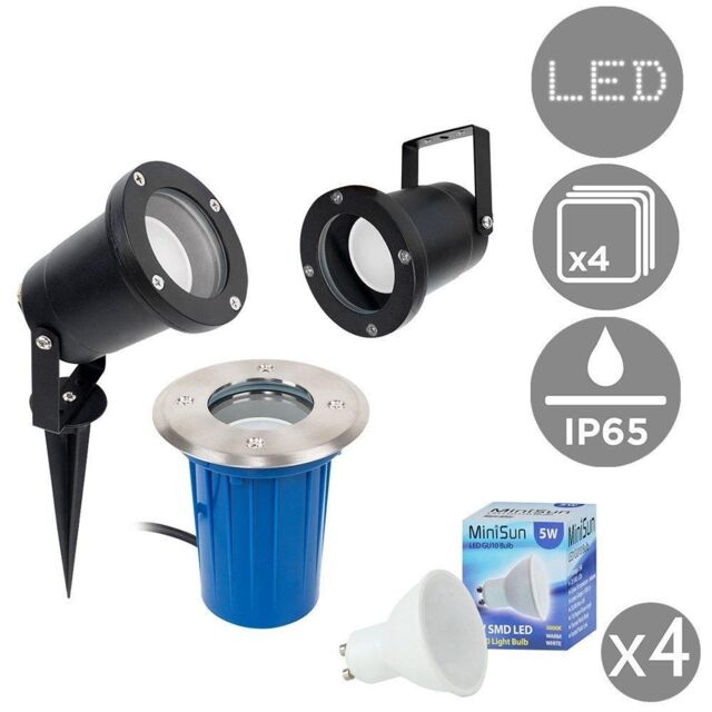 ValueLights Berwick IP65 Set of 4 Silver Outdoor Light with 5w Bulbs - image 1