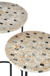 Orsina Set of 2 Pearl Side Nesting Tables, Round Top Tables with Black Iron Legs, Couch Side Tables for Living Room in Brown - thumbnail 4