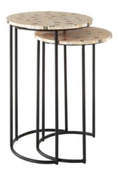 Orsina Set of 2 Pearl Side Nesting Tables, Round Top Tables with Black Iron Legs, Couch Side Tables for Living Room in Brown - thumbnail 7
