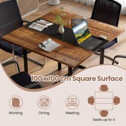Gymax Square Meeting Room Table Industrial 4-Person Conference Table in Brown - thumbnail 3