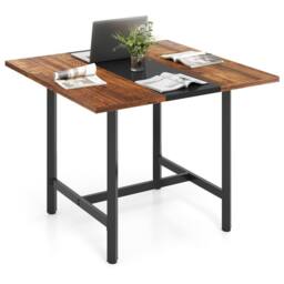 Gymax Square Meeting Room Table Industrial 4-Person Conference Table in Brown - thumbnail 1