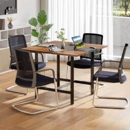 Gymax Square Meeting Room Table Industrial 4-Person Conference Table in Brown - thumbnail 6