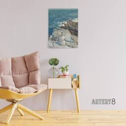 "Artery8 South Ledges Rocky Coastal Landscape Hassam Canvas Wall Art Print - Size: W12"" x H16""" - thumbnail 3