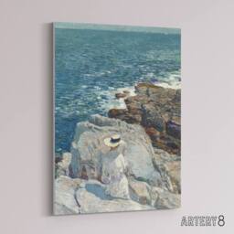 "Artery8 South Ledges Rocky Coastal Landscape Hassam Canvas Wall Art Print - Size: W12"" x H16""" - thumbnail 2