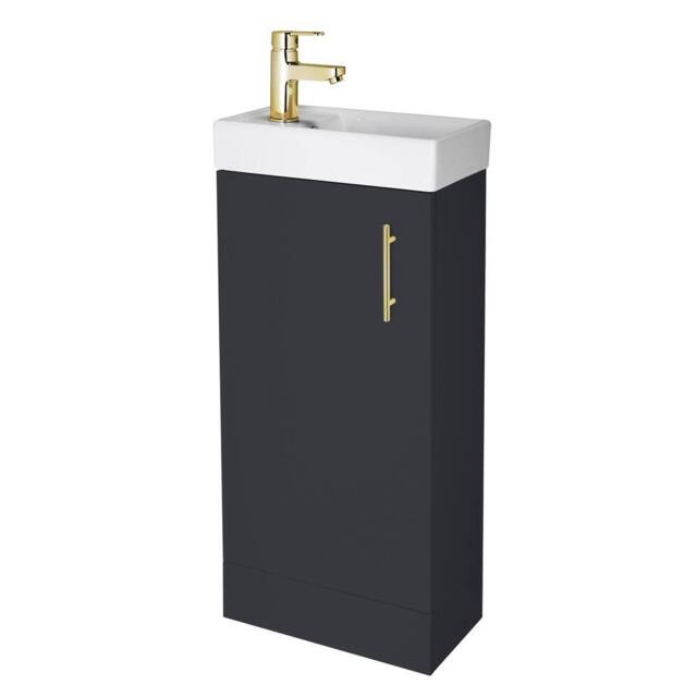 Balterley Floor Standing Vanity Basin 400mm Satin Soft Black & Brushed Brass Handle in Grey - image 1
