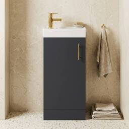 Balterley Floor Standing Vanity Basin 400mm Satin Soft Black & Brushed Brass Handle in Grey - thumbnail 9