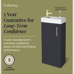 Balterley Floor Standing Vanity Basin 400mm Satin Soft Black & Brushed Brass Handle in Grey - thumbnail 6