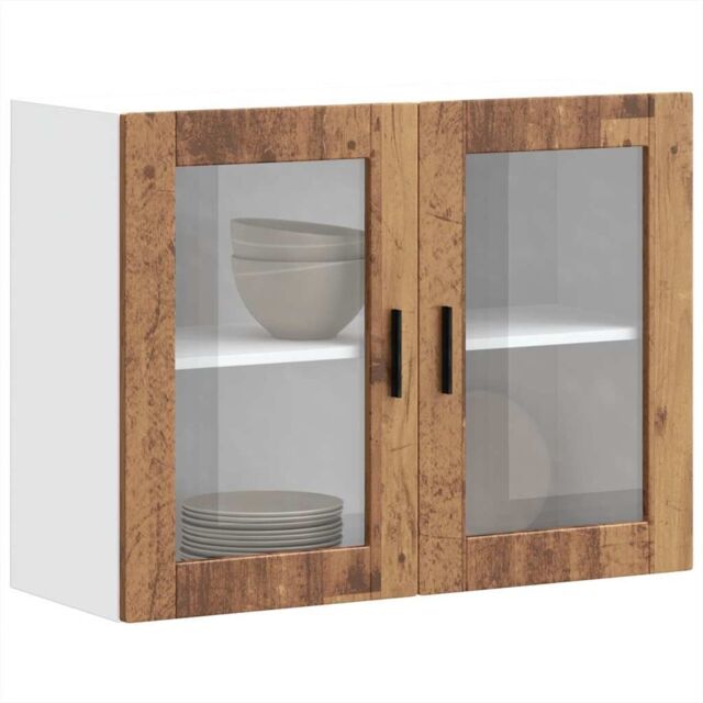 Berkfield Home Kitchen Wall Cabinet with Glass Door Porto Old Wood in Brown - image 1