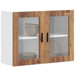 Berkfield Home Kitchen Wall Cabinet with Glass Door Porto Old Wood in Brown - thumbnail 1