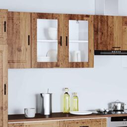 Berkfield Home Kitchen Wall Cabinet with Glass Door Porto Old Wood in Brown - thumbnail 3