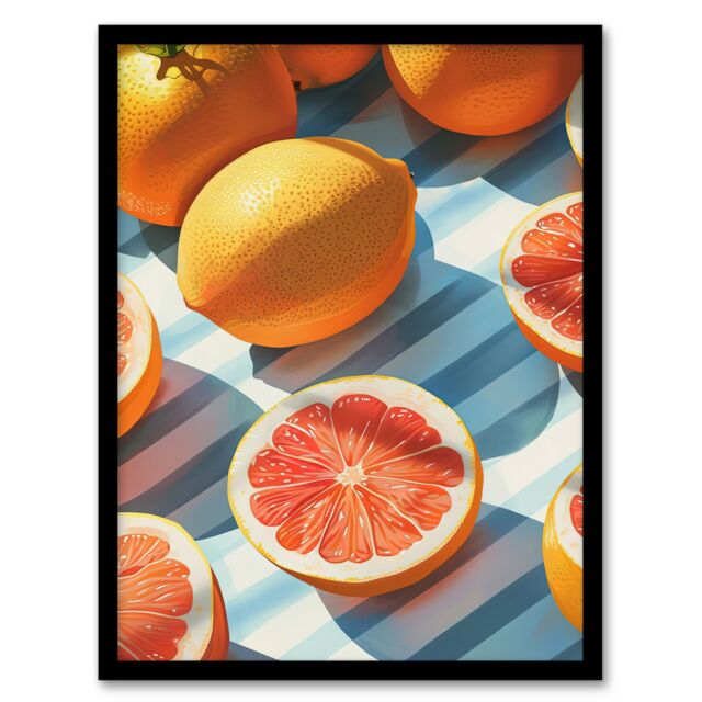 "Artery8 Wall Art Print Pink Grapefruit Summer Fruit Slice Pattern Design Art Framed Poster in Black - Size: W12"" x H16""" - image 1