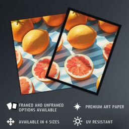 "Artery8 Wall Art Print Pink Grapefruit Summer Fruit Slice Pattern Design Art Framed Poster in Black - Size: W12"" x H16""" - thumbnail 2