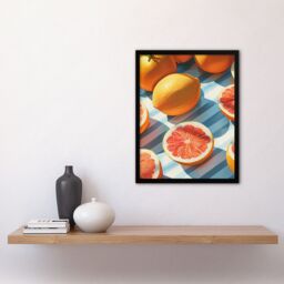 "Artery8 Wall Art Print Pink Grapefruit Summer Fruit Slice Pattern Design Art Framed Poster in Black - Size: W12"" x H16""" - thumbnail 4