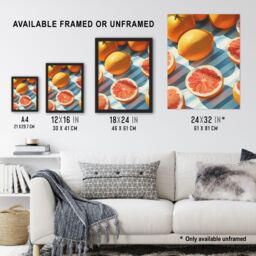 "Artery8 Wall Art Print Pink Grapefruit Summer Fruit Slice Pattern Design Art Framed Poster in Black - Size: W12"" x H16""" - thumbnail 3