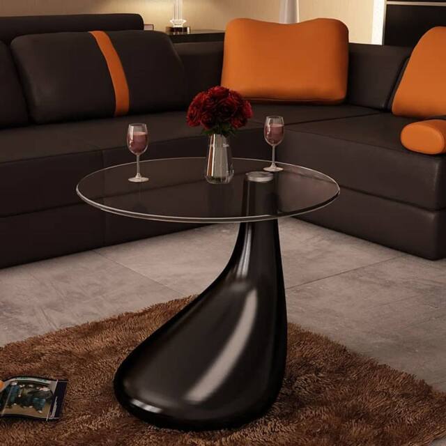 Berkfield Home Coffee Table with Round Glass Top High Gloss Black - image 1