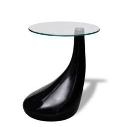 Berkfield Home Coffee Table with Round Glass Top High Gloss Black - thumbnail 2