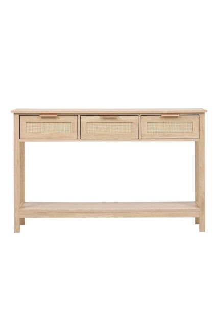 H&O Direct Rustic Wood & Rattan Console Table with 3 Drawers in Natural - image 1