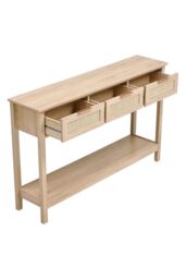 H&O Direct Rustic Wood & Rattan Console Table with 3 Drawers in Natural - thumbnail 5