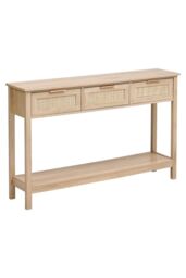 H&O Direct Rustic Wood & Rattan Console Table with 3 Drawers in Natural - thumbnail 4
