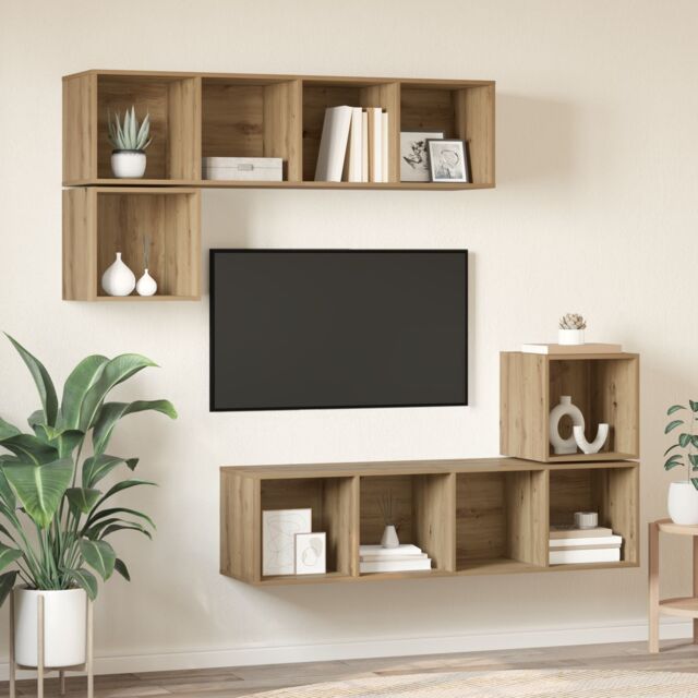 Berkfield Home 4 pcs Artisan oak 37 x 37 x 142.5 cm Engineered wood in Brown - image 1