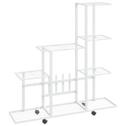 Berkfield Home Decorative Flower Stand with Wheel 94.5x25x92.5 cm White Metal - thumbnail 3