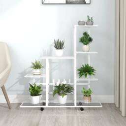 Berkfield Home Decorative Flower Stand with Wheel 94.5x25x92.5 cm White Metal - thumbnail 2