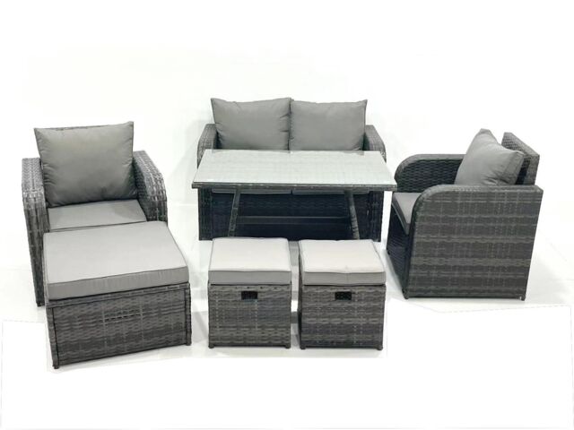 Fimous Outdoor Garden Furniture Set with Reclining Chair 3 Footstool Dark Grey Mixed - image 1