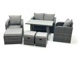 Fimous Outdoor Garden Furniture Set with Reclining Chair 3 Footstool Dark Grey Mixed - thumbnail 2