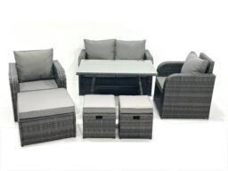 Fimous Outdoor Garden Furniture Set with Reclining Chair 3 Footstool Dark Grey Mixed - thumbnail 1