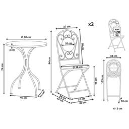 Wyld and Coco Garden Vista White Metal Bistro Set Mosaic Table and 2 Folding Chairs - thumbnail 4