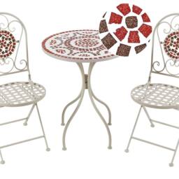 Wyld and Coco Garden Vista White Metal Bistro Set Mosaic Table and 2 Folding Chairs - thumbnail 2