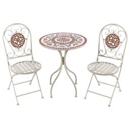 Wyld and Coco Garden Vista White Metal Bistro Set Mosaic Table and 2 Folding Chairs - thumbnail 3