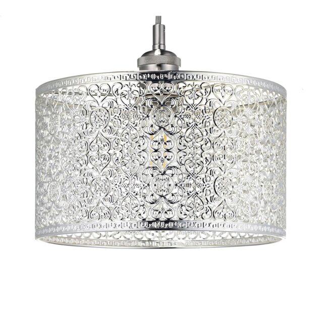 Happy Homewares Ornate Moroccan Style Decorated Metal Pendant Lighting Shade in Silver - image 1