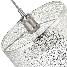Happy Homewares Ornate Moroccan Style Decorated Metal Pendant Lighting Shade in Silver - thumbnail 5