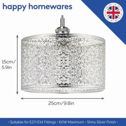 Happy Homewares Ornate Moroccan Style Decorated Metal Pendant Lighting Shade in Silver - thumbnail 6