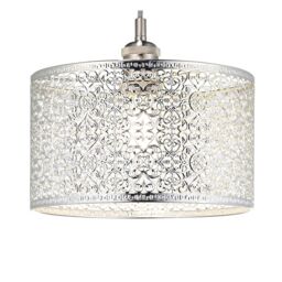 Happy Homewares Ornate Moroccan Style Decorated Metal Pendant Lighting Shade in Silver - thumbnail 2