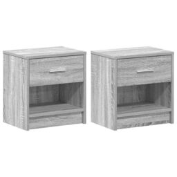 Berkfield Home Bedside Cabinets 2 pcs with Drawer Grey Sonoma 39x28x41 cm in Brown - Size: 39 x 28 x 41 cm - thumbnail 2