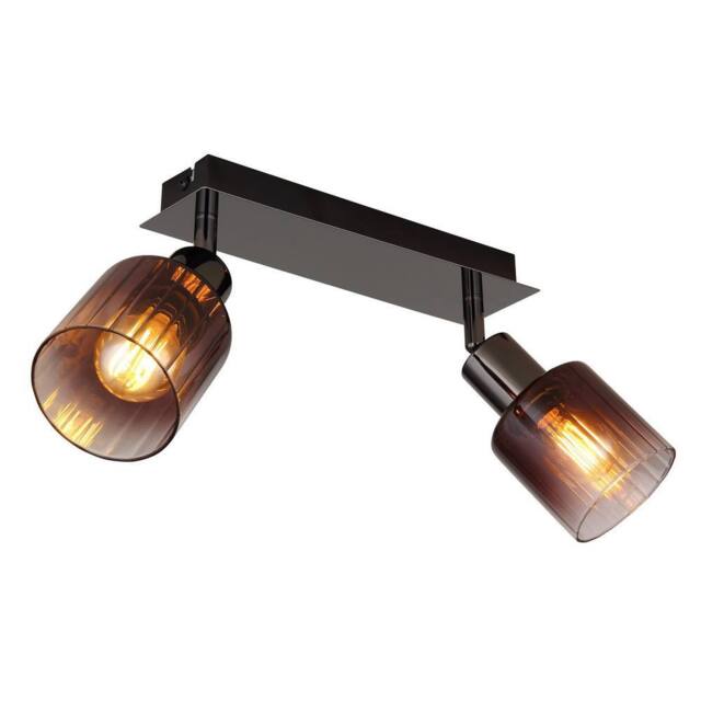 Netlighting Satella Twin Ceiling Spotlight Gunmetal Copper Glass Shade 2x E14 in Grey - image 1