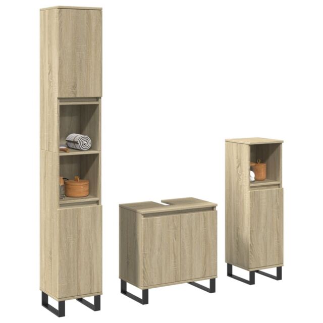Berkfield Home 3 Piece Bathroom Furniture Set Sonoma Oak Engineered Wood in Brown - image 1