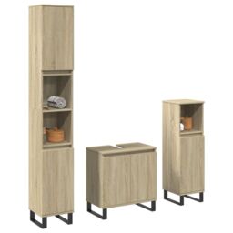Berkfield Home 3 Piece Bathroom Furniture Set Sonoma Oak Engineered Wood in Brown - thumbnail 1