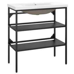 Berkfield Home Bathroom Washbasin Frame with Built-in Basin Black Iron - thumbnail 2