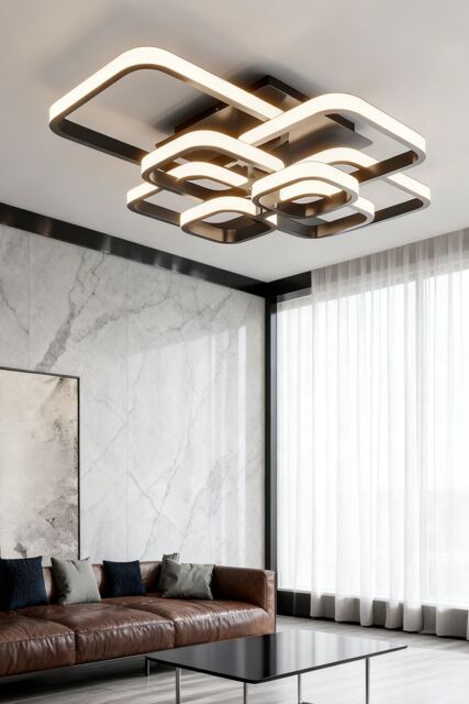 Living and Home Contemporary LED Energy-efficient Semi Flush Ceiling Light in Black - image 1