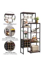 H&O Direct Floor Mounted Wine Rack Display Shelves with Wineglass Hook & Wine Storage in Brown - thumbnail 3