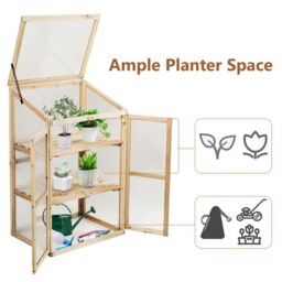 Costway Outdoor Mini Wooden Greenhouse Garden Cold Frame in Natural - thumbnail 6