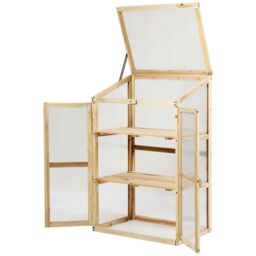 Costway Outdoor Mini Wooden Greenhouse Garden Cold Frame in Natural - thumbnail 4