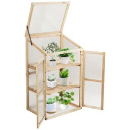 Costway Outdoor Mini Wooden Greenhouse Garden Cold Frame in Natural - thumbnail 5