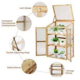 Costway Outdoor Mini Wooden Greenhouse Garden Cold Frame in Natural - thumbnail 8