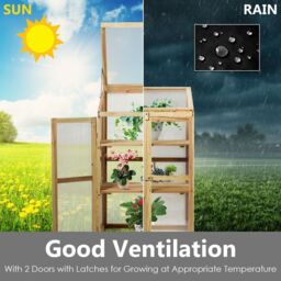 Costway Outdoor Mini Wooden Greenhouse Garden Cold Frame in Natural - thumbnail 2