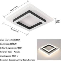 EONLION Modern LED Ceiling Light 30W 4500K Square Flush Mount Lamp Bedroom in Black - thumbnail 2
