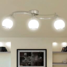 Berkfield Home Ceiling Lamp with Glass Shades on Waving Rail for 3 E14 Bulb in White - thumbnail 1